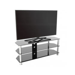 King Glass TV Stand 125cm, Chrome Legs, Black Glass, Cable Management, for TVs up to 60"
