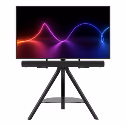 AVF Hoxton TV Floor Stand - With Soundbar Mount Included - Free-standing Tripod TV Unit, Solid Black Wood Legs, Black Glass S ...