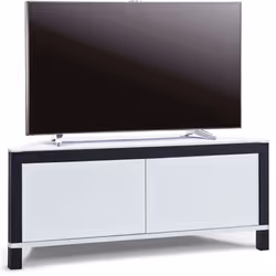 MDA Designs Volans Remote Friendly Beam-Thru Tru-Corner Glass Interchangable White/Black Panel 2-Door Flat Screen TV Corner Cabinet