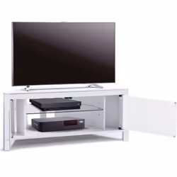 MDA Designs Volans Remote Friendly Beam-Thru Tru-Corner Glass Interchangable White/Black Panel 2-Door Flat Screen TV Corner Cabinet