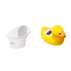 Baby Bath with Plug White with Grey backrest & TensCare Digi Duckling Digital Water Thermometer and Baby Bath Time Toy, Yello ...