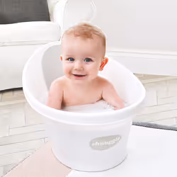 Baby Bath with Plug White with Grey backrest & TensCare Digi Duckling Digital Water Thermometer and Baby Bath Time Toy, Yellow