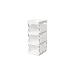 Stackable Storage Baskets, 4 Tier Plastic Storage Trolley Unit Rack Shelf for Wardrobe, Kitchen, Cupboard Storage Organiser, White, 35 x 30 x 72 cm