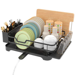 Dish Drainer,Single Layer Tableware Dish Rack,with Drip Tray and Spiral Nozzle,Dish Drying Rack with Removable Cutlery Holder,Sink Drainer Rack for