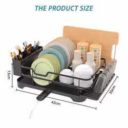 Dish Drainer,Single Layer Tableware Dish Rack,with Drip Tray and Spiral Nozzle,Dish Drying Rack with Removable Cutlery Holder,Sink Drainer Rack for