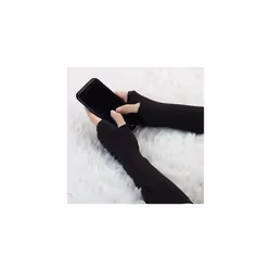 Pair Winter Arm Warmers Elbow Long Elastic Fingerless Gloves for Lady Black One size