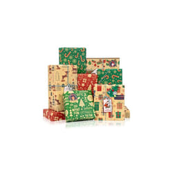 Christmas Wrapping Paper, 6 Sheets Gift Wrapping Paper w/Gift Tags Stickers Ribbon, Brown Thick Kraft Paper w/Christmas Tree Gift Box, Gift Wrap for