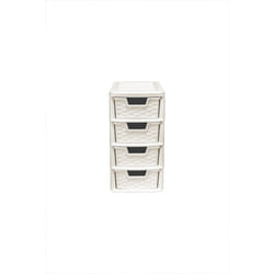 4 Drawer Small Rattan Tower Cream