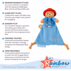 Rainbow Designs Paddington Bear Baby Comforter Blanket - Baby Cuddly Toys - Comfort Blanket - Newborn Baby Gift for Boys and Girls - Baby Comforter