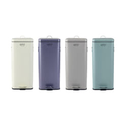 Charles Bentley Powder Coated Steel Square Retro Kitchen Pedal Waste Bin - Fully Assembled in Various Colours - 30L - Light Grey