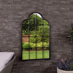 CHARLES BENTLEY Monaco Garden Mirror In Black, Weather Resistant, Shatterproof, Wall Mounted Accent Mirror Décor For Garden, ...