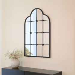 CHARLES BENTLEY Monaco Garden Mirror In Black, Weather Resistant, Shatterproof, Wall Mounted Accent Mirror DÃ©cor For Garden, Indoors, Iron, Aluminium