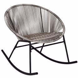 CHARLES BENTLEY Zanzibar Rocking Chair, Grey PE Rattan String Seat, Furniture, Indoor, Outdoor, Patio, Balcony, Steel Frame,  ...