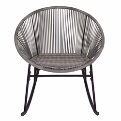 CHARLES BENTLEY Zanzibar Rocking Chair, Grey PE Rattan String Seat, Furniture, Indoor, Outdoor, Patio, Balcony, Steel Frame, Grey Woven Wicker,