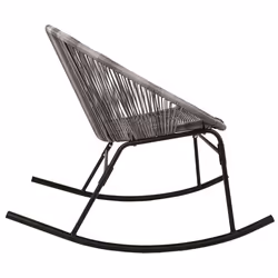 CHARLES BENTLEY Zanzibar Rocking Chair, Grey PE Rattan String Seat, Furniture, Indoor, Outdoor, Patio, Balcony, Steel Frame, Grey Woven Wicker,