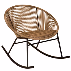 CHARLES BENTLEY Zanzibar Rocking Chair, Natural PE Rattan String Seat, Furniture, Indoor, Outdoor, Patio, Balcony, Steel Fram ...