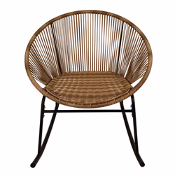 CHARLES BENTLEY Zanzibar Rocking Chair, Natural PE Rattan String Seat, Furniture, Indoor, Outdoor, Patio, Balcony, Steel Frame, Natural Brown Wicker,