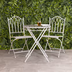 Charles Bentley Wrought Iron Bistro Set Metal Outdoor Garden Patio Set With Rust Proof Finish In Grey