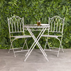 Charles Bentley Wrought Iron Bistro Set Metal Outdoor Garden Patio Set With Rust Proof Finish In Grey