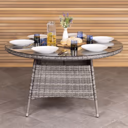 Charles Bentley Rattan 6 Seater Dining Table - Grey Parasol Hole Weatherproof Contemporary style 26.8kg