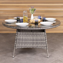 Charles Bentley Rattan 6 Seater Dining Table - Grey Parasol Hole Weatherproof Contemporary style 26.8kg