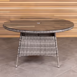 Charles Bentley Rattan 6 Seater Dining Table - Grey Parasol Hole Weatherproof Contemporary style 26.8kg