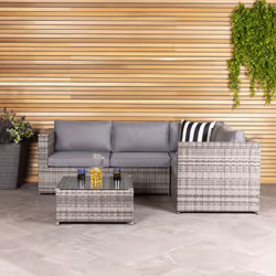 Charles Bentley Rattan Corner Sofa & Coffee Table - Grey