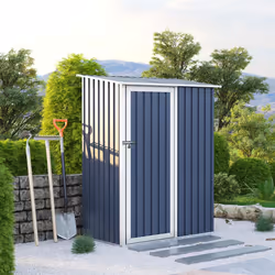 Charles Bentley 4.7ft x 3ft Metal Storage Shed Small Grey Roof Door Apex DIY Tools, Steel Structure