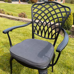 Charles Bentley Cast Aluminium Dining Round Table and 4 Chairs Set in Black Outdoor Table with Dark Grey Cushions