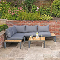 Charles Bentley Polywood Lounge Set with Recliner Seat Multi use Wooden Black Stylish Outdoor 8cm Dark Grey Cushions