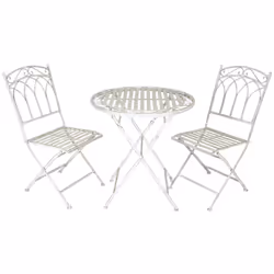 Charles Bentley Rustic Wrought Iron Bistro Set Lightweight Garden Outdoor, Strong & Sturdy in an Antique White