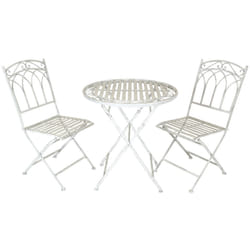 Charles Bentley Rustic Wrought Iron Bistro Set Lightweight Garden Outdoor, Strong & Sturdy in an Antique White