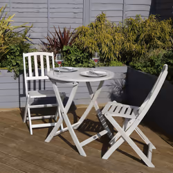 Charles Bentley Acacia FSC White Washed Wooden Outdoor Garden Patio Bistro Set - Table with 2 Chairs
