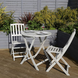 Charles Bentley Acacia FSC White Washed Wooden Outdoor Garden Patio Bistro Set - Table with 2 Chairs