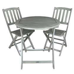 Charles Bentley Acacia FSC White Washed Wooden Outdoor Garden Patio Bistro Set - Table with 2 Chairs