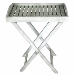 Charles Bentley FSC Acacia White Washed Wooden Butler Tray - Space Saving Design Compact Foldable - Maximum Weight 20Kg