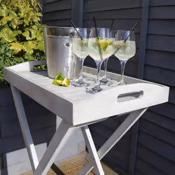 Charles Bentley FSC Acacia White Washed Wooden Butler Tray - Space Saving Design Compact Foldable - Maximum Weight 20Kg