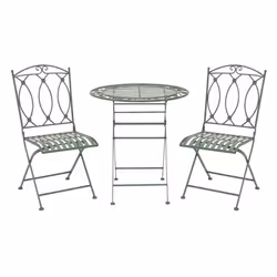 Charles Bentley Rustic Wrought Iron Bistro Set Lightweight Garden Outdoor, Strong & Sturdy in a Beautiful Sage Green