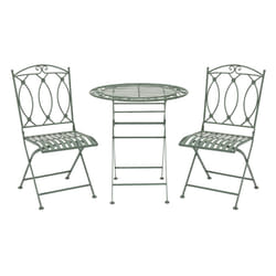 Charles Bentley Rustic Wrought Iron Bistro Set Lightweight Garden Outdoor, Strong & Sturdy in a Beautiful Sage Green