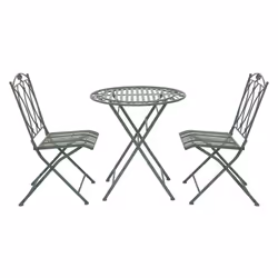 Charles Bentley Rustic Wrought Iron Bistro Set Lightweight Garden Outdoor, Strong & Sturdy in a Beautiful Sage Green