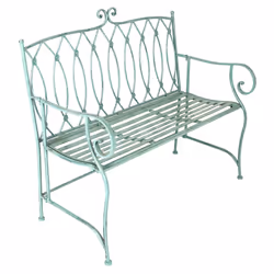 Charles Bentley Decorative Wrought Iron Outdoor Rustic Bench Garden 2 Seater with Elegant Curved Armrest - Sage Green