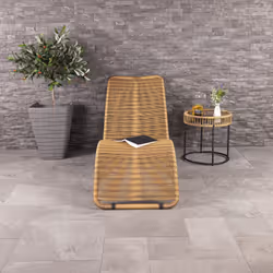 Charles Bentley Zanzibar Sun Lounger Bed Natural PE Rattan With Powder Coated Frame Garden