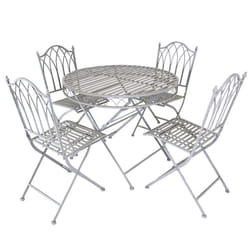 Charles Bentley Rustic 5 Piece Wrought Iron Outdoor Patio Bistro Set Seats 4 People, Foldable and Lightweight - Grey