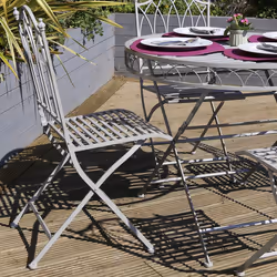 Charles Bentley Rustic 5 Piece Wrought Iron Outdoor Patio Bistro Set Seats 4 People, Foldable and Lightweight - Grey