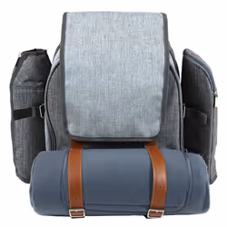 Charles Bentley Grey 4 Person Picnic Bag Backpack Including Cutlery, Plates, Glasses, Blanket, Cool Bag