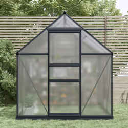 Charles Bentley Aluminium Frame Polycarbonate Greenhouse with Adjustable Roof Vents Grey 6 x 6.1ft