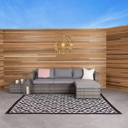 Charles Bentley Diamond Pattern Lightweight Waterproof Indoor/Outdoor/Patio Flatweave Large Rug Black W230 x L160cm