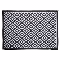 Charles Bentley Diamond Pattern Lightweight Waterproof Indoor/Outdoor/Patio Flatweave Large Rug Black W230 x L160cm