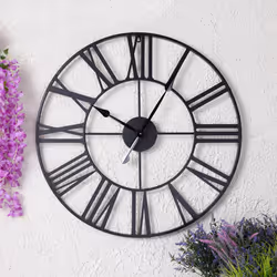 Charles Bentley Indoor Wall Round Minimalist Skeleton Clock with Roman Numerals Matte Black Large 80cm