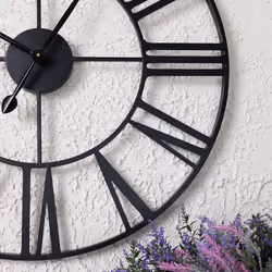 Charles Bentley Indoor Wall Round Minimalist Skeleton Clock with Roman Numerals Matte Black Large 80cm